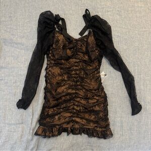 For Love and Lemons Black Lace Long Sleeve Dress NWT